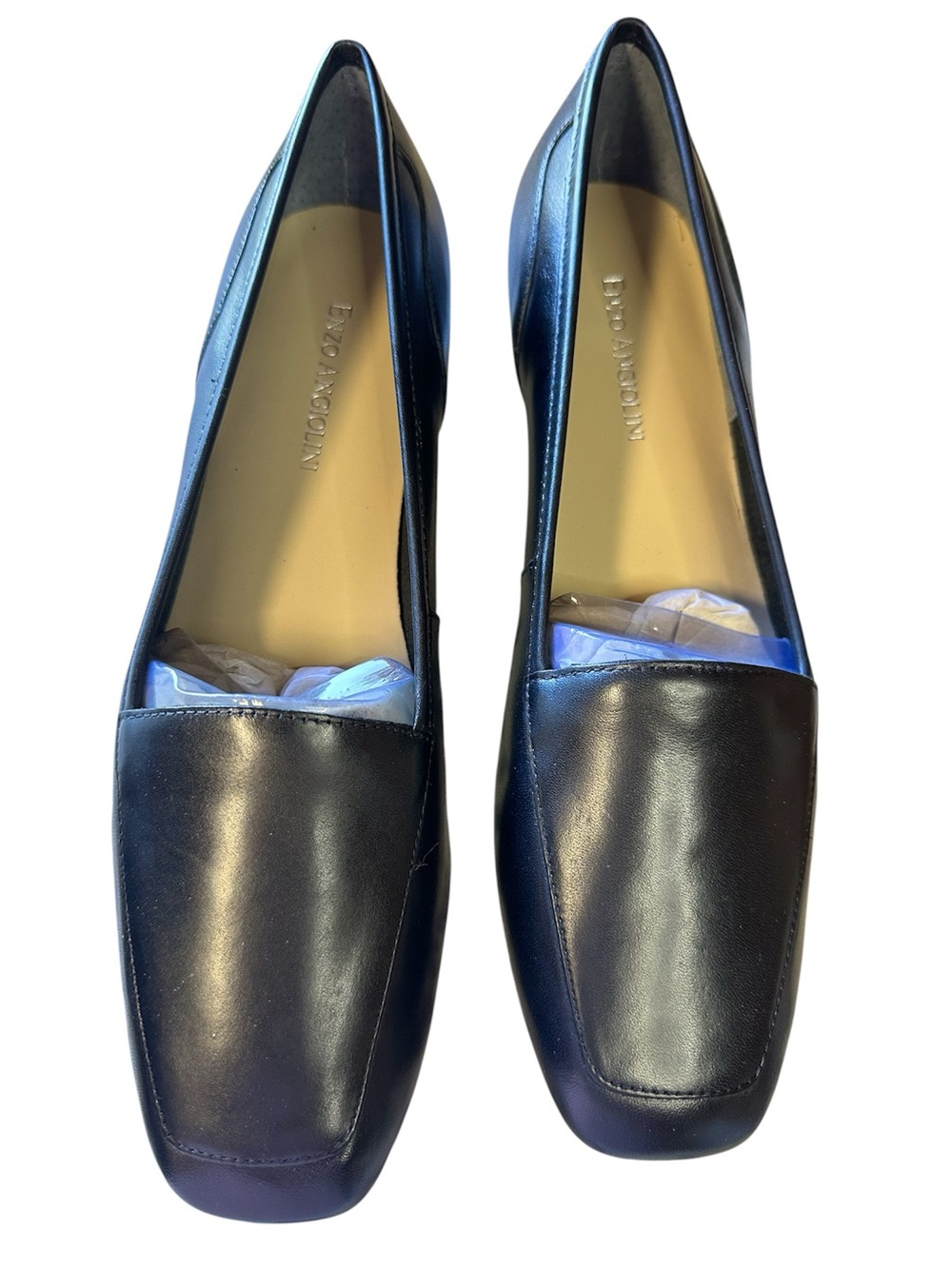 Enzo Angiolini Liberty Black Leather Square-Toe Loafers Size 8.5 NN Narrow